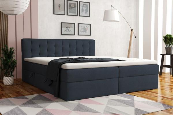 Boxspringbett Schlafzimmerbett DIAGO 180x200cm Stoff Castel Dunkelblau