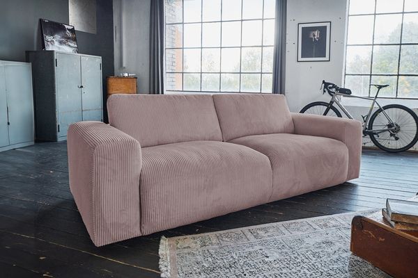 KAWOLA Sofa BODHI 3-Sitzer Cord rosa 80 x 110 x 242 cm