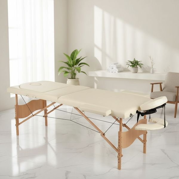 3 ZONEN MOBILE MASSAGELIEGE MASSAGETISCH MASSAGE BEIGE/CREME
