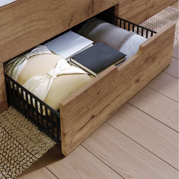 MODFU Holzbett Funktionsbett mit umfassendem Stauraum-System, mitLED-Beleuchtung, (Doppelbett, Funktionsbett, 1-tlg, mit USB-/Type-C-Anschlüssen & offenen Kopfbrett-Regalen,160x200 cm), mit 4 Seitenfächern, 3 Schubladen & Nachttischen. ohne Matratze