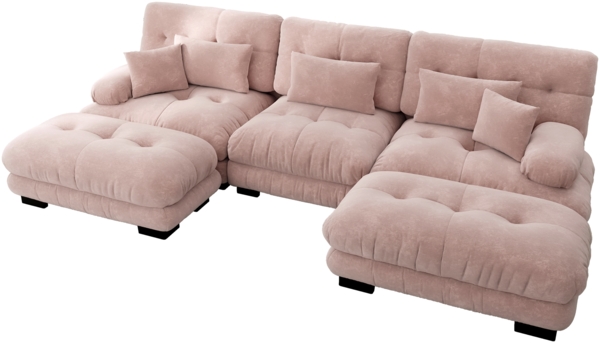 Ecksofa, Luxuriöses modulares Ecksofa Übergroßes U-förmiges Cloud Couch für Wohnzimmer Tiefensitz verwandelbares Schlafsofa mit Ottoman, Chenille, Rosa Bild 6