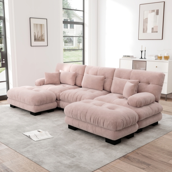 Ecksofa, Luxuriöses modulares Ecksofa Übergroßes U-förmiges Cloud Couch für Wohnzimmer Tiefensitz verwandelbares Schlafsofa mit Ottoman, Chenille, Rosa Bild 3