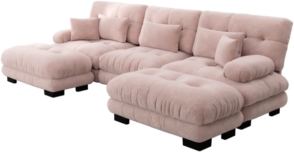 Ecksofa, Luxuriöses modulares Ecksofa Übergroßes U-förmiges Cloud Couch für Wohnzimmer Tiefensitz verwandelbares Schlafsofa mit Ottoman, Chenille, Rosa Bild 5