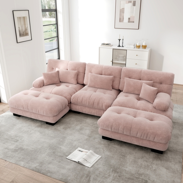 Ecksofa, Luxuriöses modulares Ecksofa Übergroßes U-förmiges Cloud Couch für Wohnzimmer Tiefensitz verwandelbares Schlafsofa mit Ottoman, Chenille, Rosa Bild 2