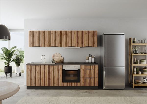 KOCHSTATION Küchenzeile KS-Lagos, Breite 240 cm,wahlweise mit E-Geräten, Spüle in edelstahl oder schwarz