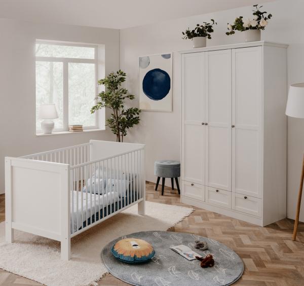 Babyzimmer Landström 182 weiß 2-teilig 70x140 cm Babybett Kleiderschrank