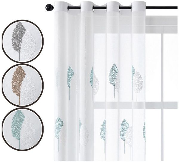 Jibenhome Schiebegardine 2-er Set Voile Gardine Ösen Vorhänge,Baumstickerei Scheibengardinen (2 St)