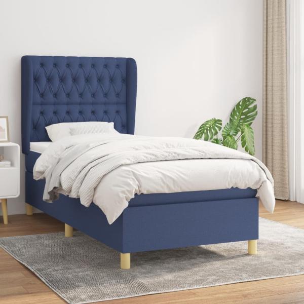 vidaXL Boxspringbett mit Matratze Blau 90x200 cm Stoff 3128739