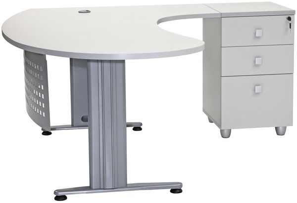 Furni24 Schreibtisch Chefschreibtisch Schreibtisch Winkeltisch PC Tisch Moderner Bürotisch Computertisch mit großer Arbeitsfläche Gela Grau Dekor rechts gewinkelt Ink. Beistellcontainer mit Schubladen