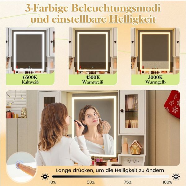 COSTWAY Schminktisch (1-St), Frisierisch, mit Spiegel, Steckdosen, 3 Farbmodi Bild 3