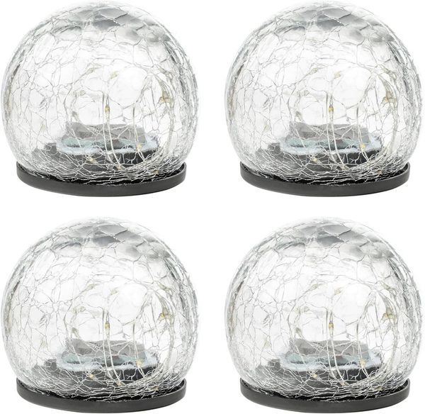 mucHome Kugelleuchte 4er Set LED Solar Kugel in Bruchglas Glas Gartenlampen