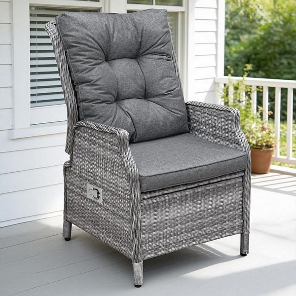 HOMECALL Esszimmerstuhl Rattan Gartensessel verstellbar, Rattansessel, Essstuhl Lounge Sessel (verstellbarer Rückenlehne, wetterfest, dick gepolsterte Kissen), für Garten, Balkon & Terrasse, COMLAX FIELD