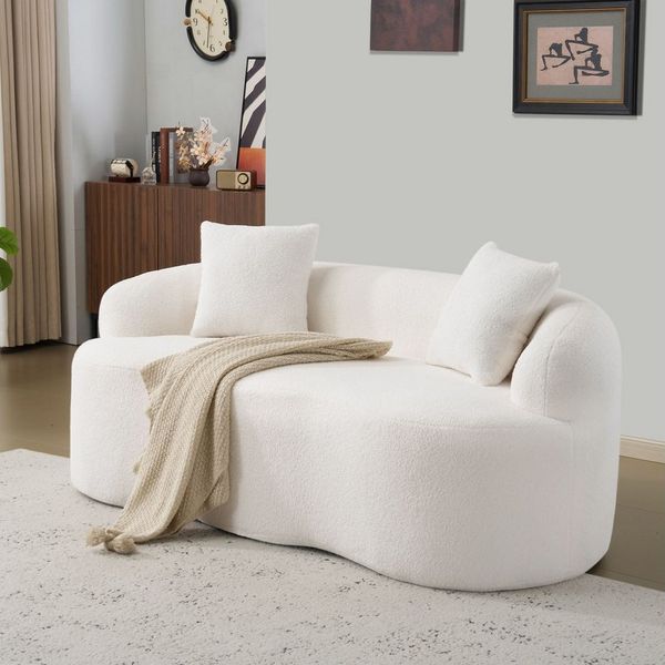MODFU Sofa Ecksofa Küchensofa Loungesofa, Gebogenes Zweisitzer-Sofa mit Armlehnen und 2 Kissen, sofort nutzbar ohne Montage, ergonomisch gepolstert für Wohnzimmer, Schlafzimmer und Büro. 1 Teile