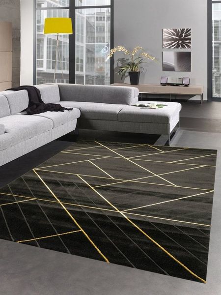 Carpetia Teppich Teppich Wohnzimmer moderner Teppich geometrisches Muster schwarz gold, rechteckig, Höhe: 12 mm