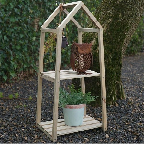 Spetebo Pflanzentreppe Holz Blumenregal mit 2 Ablagen (Packung, 1 St, Regal mit 2 Ablagen), Deko-Regal, Pflanzenregal