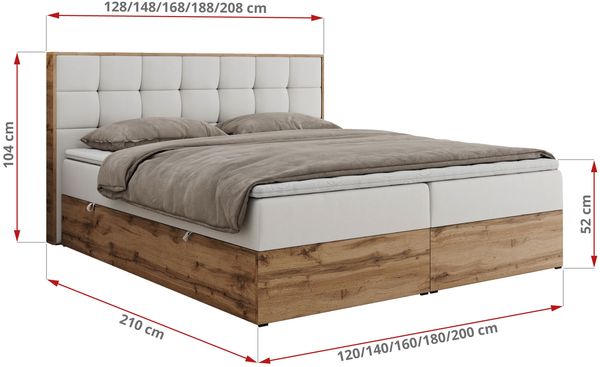 Boxspringbett mit Kopfteil und Topper, Polsterbett - ALBERO 1 - 160 x 200 cm - Weiß Kunstleder - H3 Bild 6