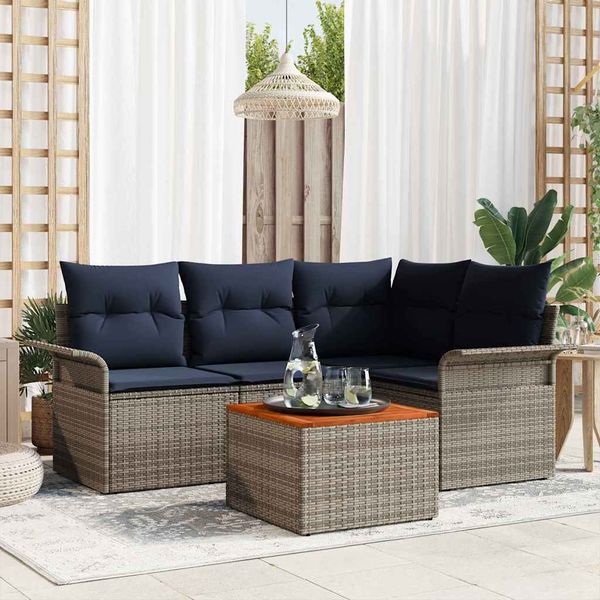 vidaXL Gartensofa-set mit Kissen 5 pcs Grau Poly-Rattan 3347325