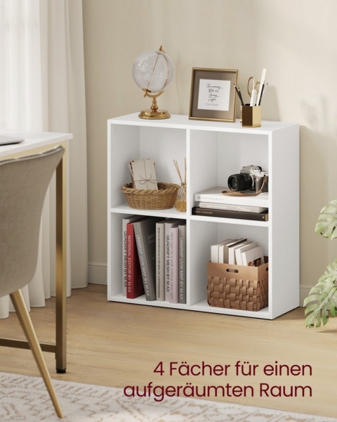 VASAGLE Bücherregal, Regal, Aufbewahrungsregal, mit 4 Fächern, Standregal, Würfelregal, für Wohnzimmer, Homeoffice, Esszimmer, wolkenweiß Bild 2