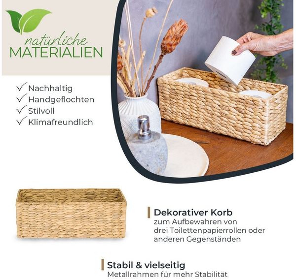 HMF Aufbewahrungskorb Badezimmer nachhaltige Aufbewahrungsbox geflochten aus Wasserhyazinthe (1 St), 38 x 15 x 14 cm, natur
