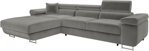 Ecksofa Torezio Mini mit Bettkasten, Schlaffunktion und Einstellbare Kopfstützen (Farbe: Polo 894, Seite: Links)