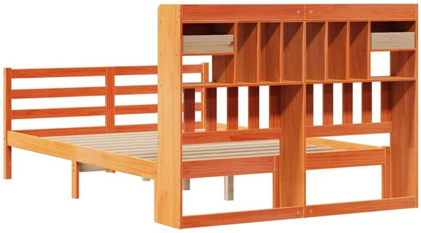 vidaXL Massivholzbett mit Regal ohne Matratze Wachsbraun 150x200 cm 3321957 Bild 6