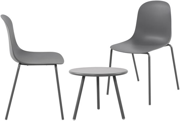 CLP 2er Sitzgruppe Berdin Set 1 Tisch 2 Stapelstühle wetterfest UV-beständig,dunkelgrau