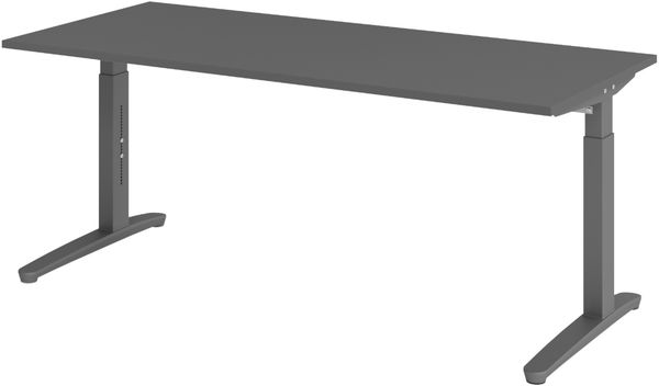 bümö manuell höhenverstellbarer Schreibtisch 180x80 in graphit Gestell in Graphit - PC Tisch höhenverstellbar & groß, höhenverstellbarer Tisch Büro, großer Computertisch verstellbar, X19-G-GG