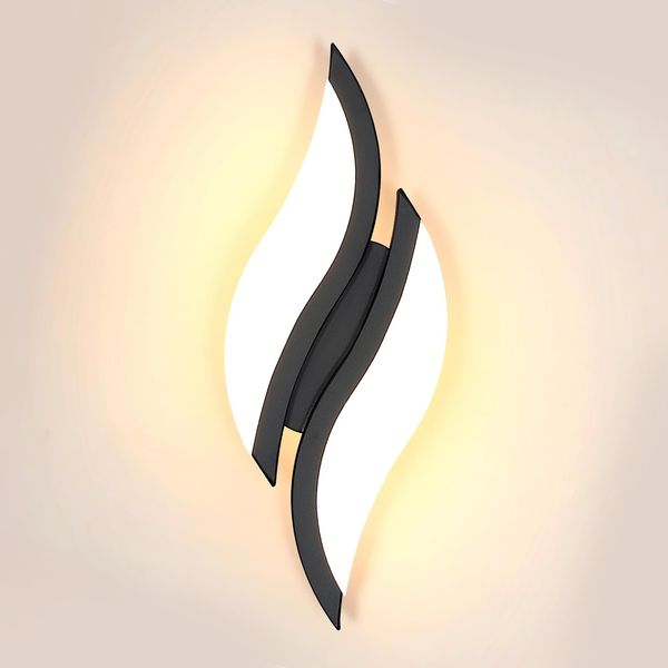 Goeco LED Wandleuchten Innen, 12W Modern Wandlampe Schwarz mit Acryl-Lampenschirm, 3000K Warmes Licht 2-Flammig Blattförmige für Flur Treppenhaus Wohnzimmer Schlafzimmer, 29 cm * 10 cm