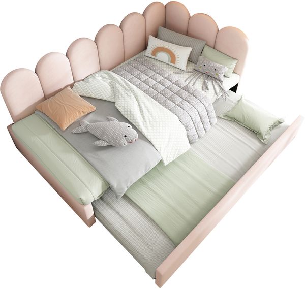 Polsterbett Daybett 90x200 cm Tagesbett Schlafsofa mit Ausziehbett 90x190 cm, Samt, Rosa