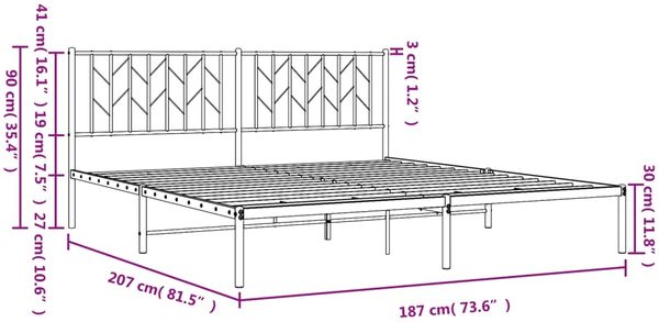 vidaXL Bettgestell mit Kopfteil Metall Schwarz 180x200 cm 374441 Bild 10