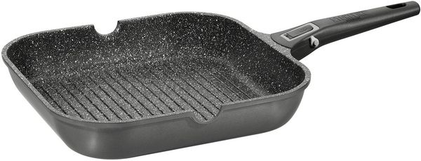 STONELINE Grillpfanne mit abnehmbarem Sicherheitsgriff mit echten Steinpartikeln, Aluminium (Set, 1-tlg, 1 Grillpfanne, 1 abnehmbarer Stielgriff), mit echten Steinpartikeln, induktionsgeeignet, Designed in Germany