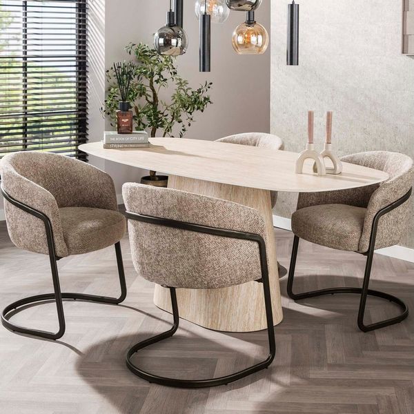 alesvelt Esstisch CENTRO TRAVERTINO Dänisch-Ovaler Keramiktisch im Monolith-Design (1-Tisch), 180 x 90 x 76 cm Keramik, Travertin-Design