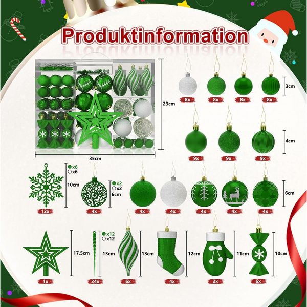FIVMEN Weihnachtsbaumkugel Weihnachtskugeln Kunststoff 138 Stück mit Stern Spitze, Mehrere Farboptionen Christbaumschmuck