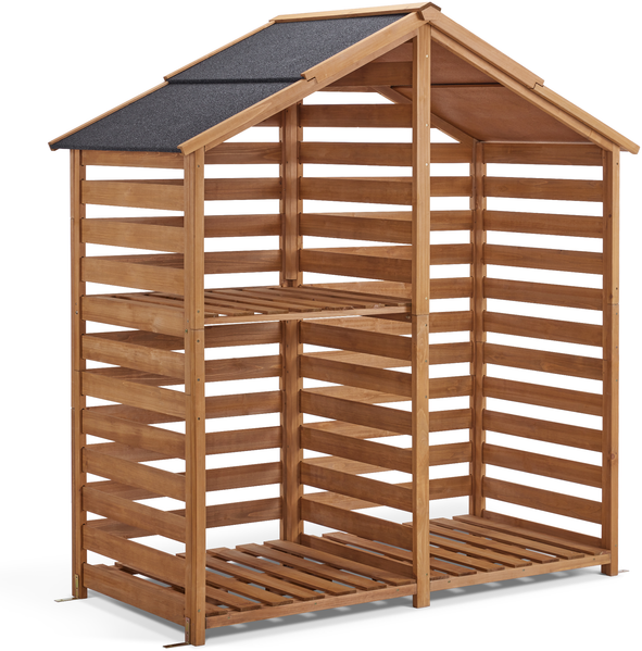 M MCombo Holzregal Außen, Kaminzubehör Kaminholzregal mit 2 Ebenen, Brennholzregal mit Wasserdichter Abdeckung 1213