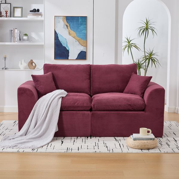 2-Sitzer Sofa B 204 x T 102,5 x H 84 cm aus Cord in Weinrot