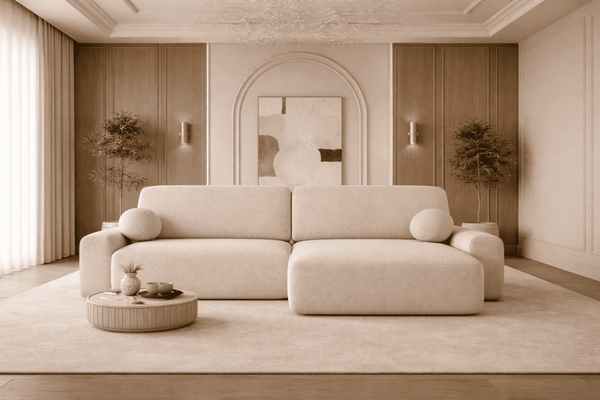 Ecksofa Oval mit Schlaffunktion | Bettkasten | beidseitig montiernar