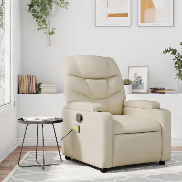 vidaXL Massagesessel mit Relaxfunktion, Kunstleder, Creme 3205644