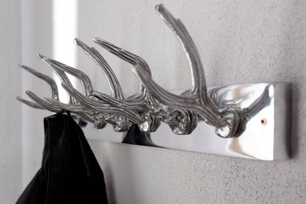 Licht-Erlebnisse Wandgarderobe WANDGEWEIH (1 St), Design Wandgarderobe Haken Geweih Optik in Silber