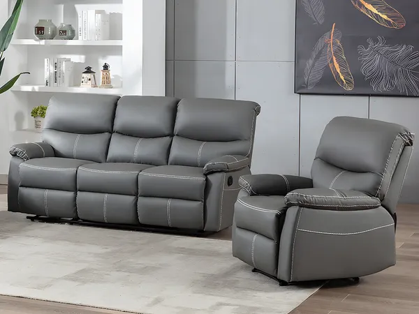 Vente-unique - CANBY Sofa and armchair set Kunstleder Grau - B 90 cm x H 95 cm x L 79 cm183 cm