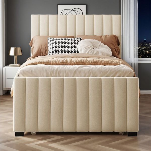 MODFU Polsterbett mit Ausziehbett (Kinderbett, flaches Samt-Doppelbett, 90x190 & 90x190 cm), ohne Matratze