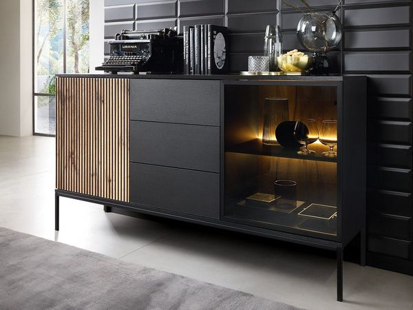 yourhouse24 Kommode Sento KSZ154 mit LED-Beleuchtung, Schwarze Untergestell aus Metall