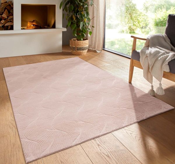 TaraCarpet Teppich TaraCarpet Homestyle 392 Shell, rechteckig, Höhe: 10 mm, Felloptik hoch-tief weich waschbar Düne rosa 50x80