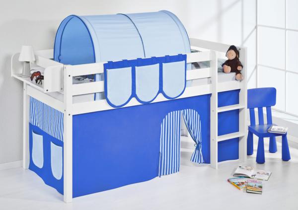 Lilokids 'Jelle' Spielbett 90 x 200 cm, Blau, Kiefer massiv, mit Vorhang