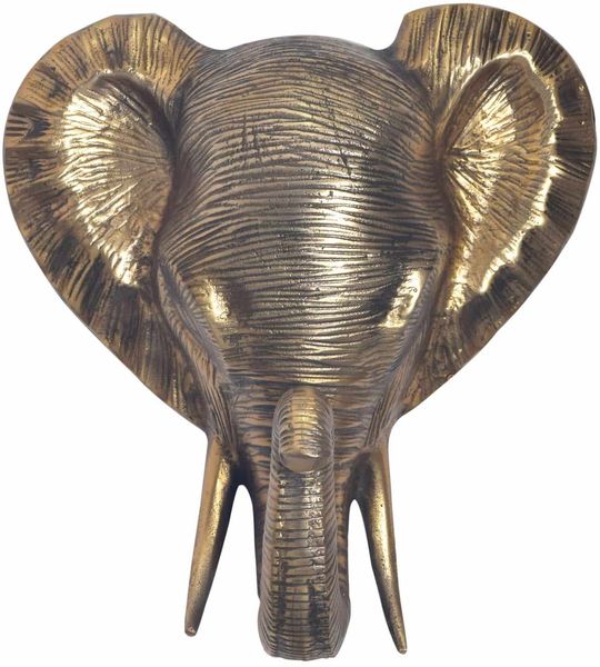 Wanddeko Elefant Tierkopf Aluminium Gold 41cm Exotisch Modern