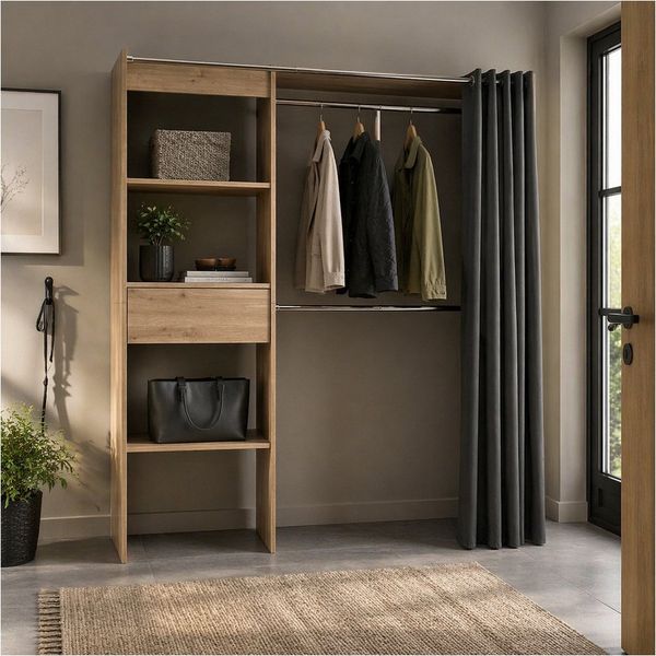HTI-Living Garderobenständer Offene Garderobe mit Vorhang Artisaneiche, (Stück, 1 St, 1 Garderobe)