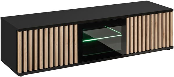 TV Tish Cameron in Schwarz und Hickory Jackson mit Beleuchtung und Lamellen 160 x 42 x 45