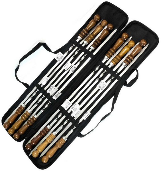 BIG-PAN Schaschlikspieße 12 Stk. Set Schampura mit Tasche Grillspieße (Grillspieße mit Aufbewahrungstasche für Grill, Camping & Outdoor, Spieße, Tasche), kaltgewalzter Edelstahl