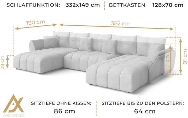 AX LIVING Couch U Form mit Schlaffunktion Antalya 382 cm grau Bild 9