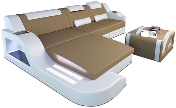 Stoff Ecksofa Palermo L Form - Mikrofaserstoff - cappuccino-weiß - Links