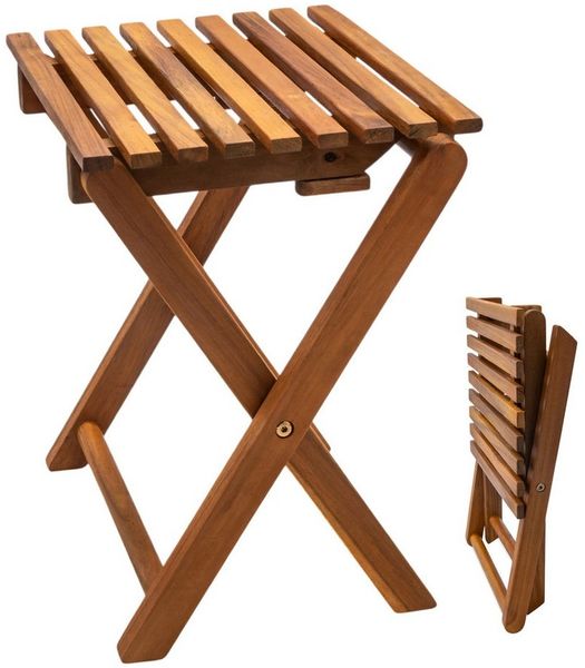 Spetebo Hocker Akazien Klapphocker natur geölt 37x29 cm (Anzahl, 1 St, Stück), Platzsparend zusammenklappbar